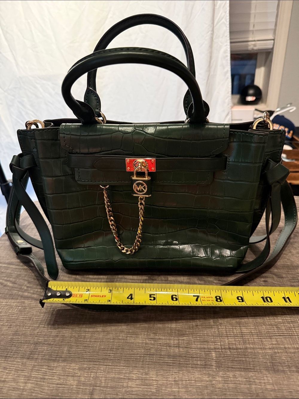 Michael Kors Forest Green Croc-Embossed Leather Satchel with Gold Hardware